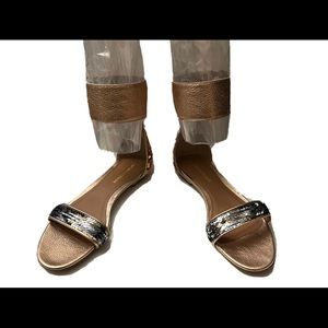 Emporio Armani Women's Luxury Sequins Copper Flat Double Ankle Strap Sandals 10